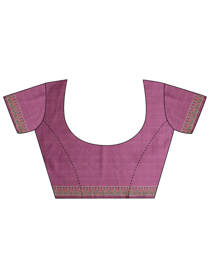 Mauve Printed Silk Blend Saree With Unstitched Blouse Piece