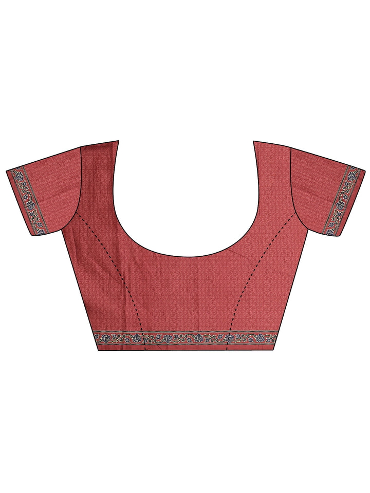 Red Printed Silk Blend Saree With Unstitched Blouse Piece