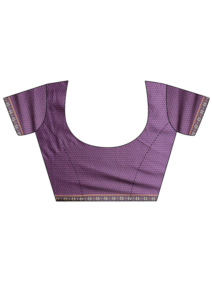 Purple Printed Silk Blend Saree With Unstitched Blouse Piece