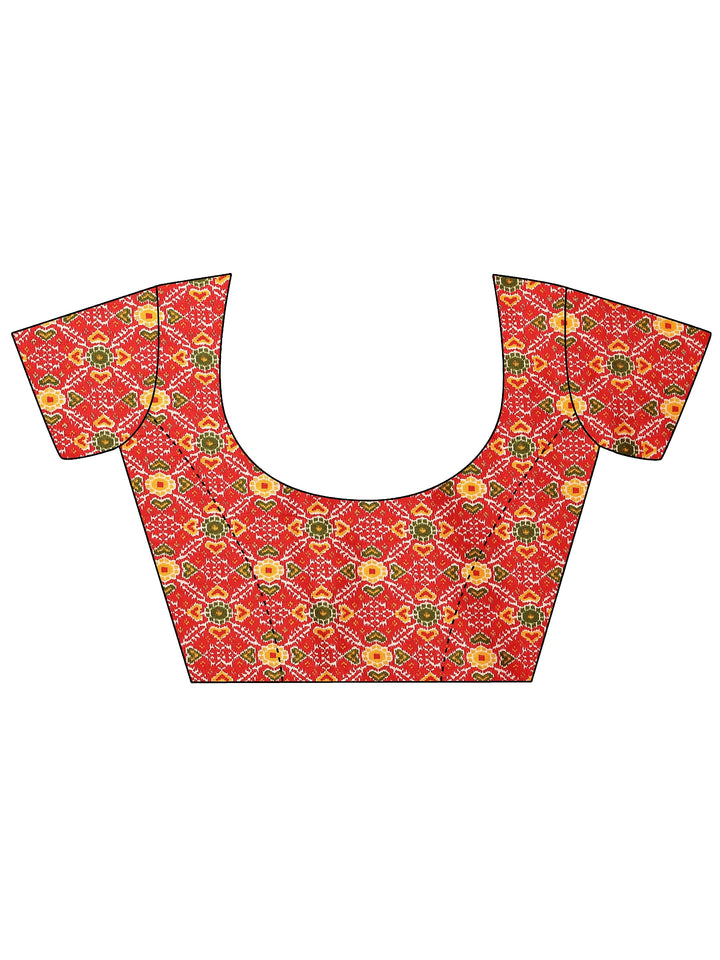 Green Printed Silk Blend Sarees With Unstitched Blouse Piece