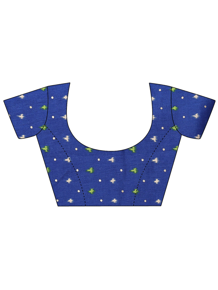 Blue Printed Silk Blend Sarees With Unstitched Blouse Piece