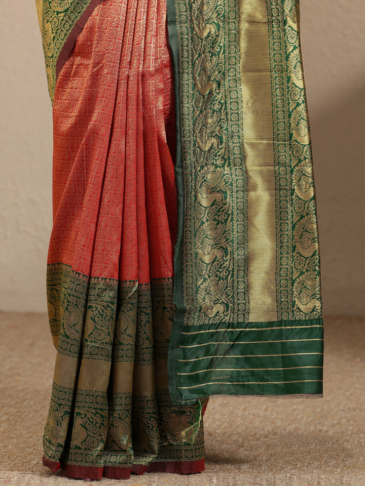 Orange Woven Design Silk Blend Saree With Unstitched Blouse Piece