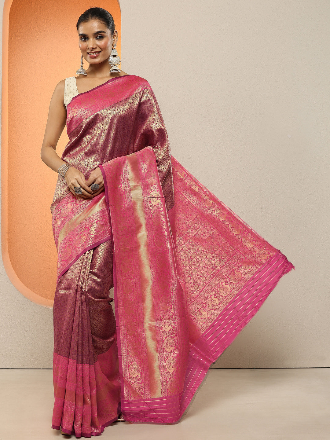 Burgundy  Woven Design Silk Blend Sarees With Unstitched Blouse Piece