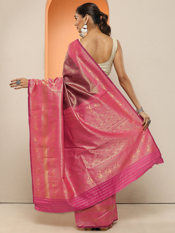 Burgundy  Woven Design Silk Blend Sarees With Unstitched Blouse Piece