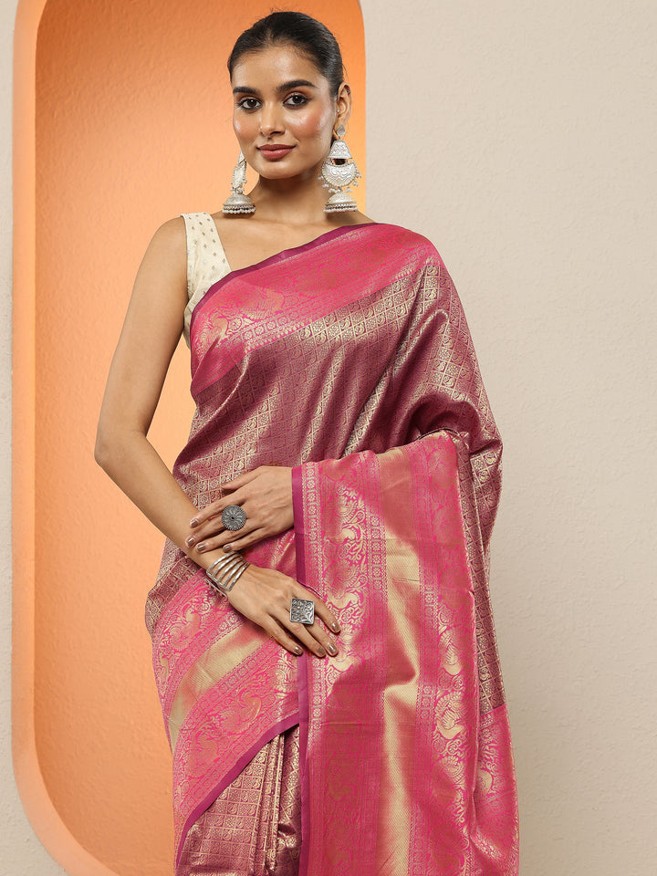 Burgundy  Woven Design Silk Blend Sarees With Unstitched Blouse Piece