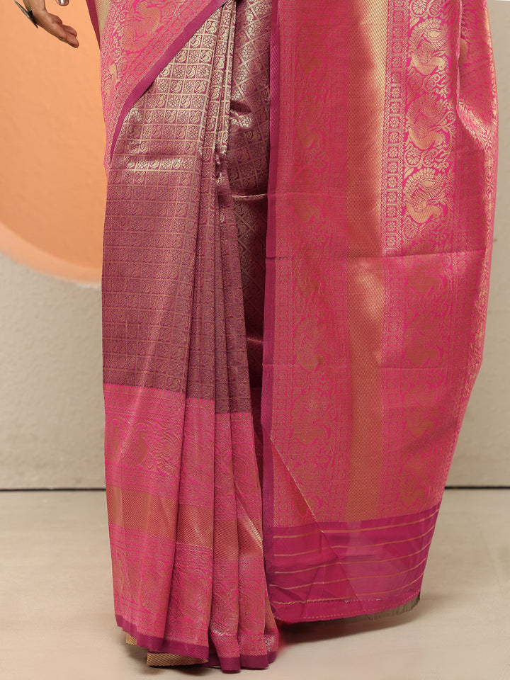 Burgundy  Woven Design Silk Blend Sarees With Unstitched Blouse Piece
