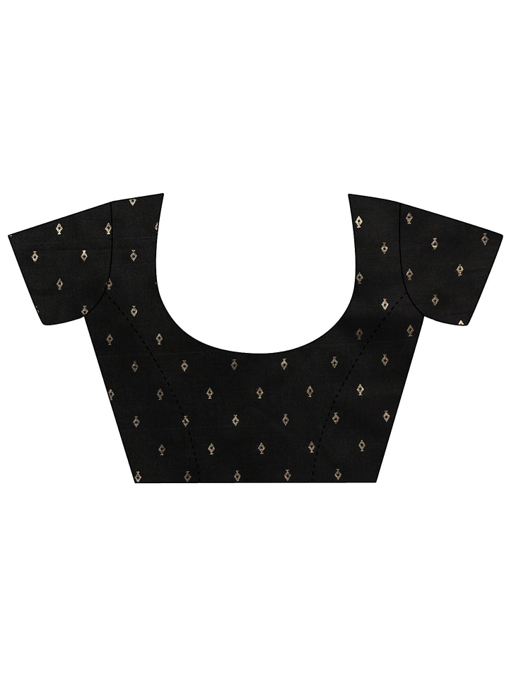 Black Chevron Printed Silk Blend Saree With Unstitched Blouse Piece