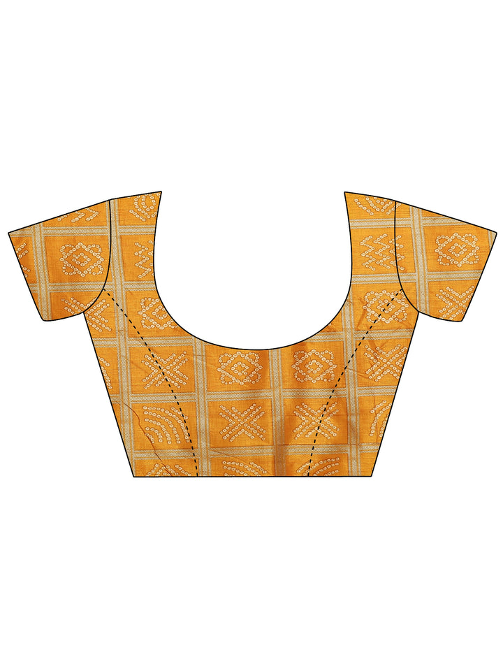 Mustard Bandhani Printed Sarees With Unstitched Blouse Piece