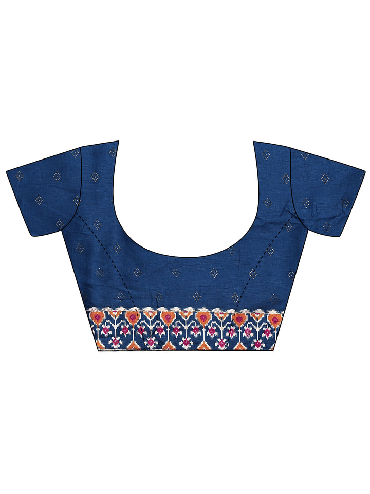 Navy Blue Geometric Printed Silk Blend Saree With Unstitched Blouse Piece