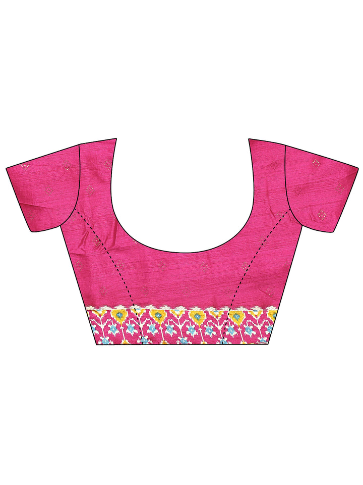 Pink Geometric Printed Silk Blend Saree With Unstitched Blouse Piece