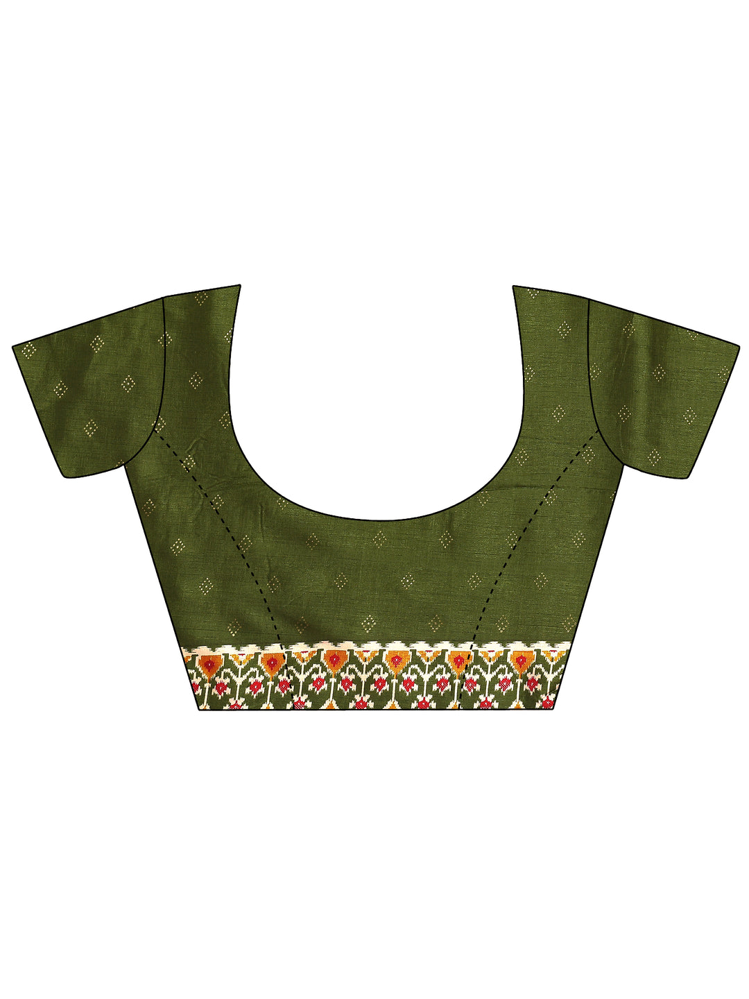 Green Geometric Printed Silk Blend Saree With Unstitched Blouse Piece