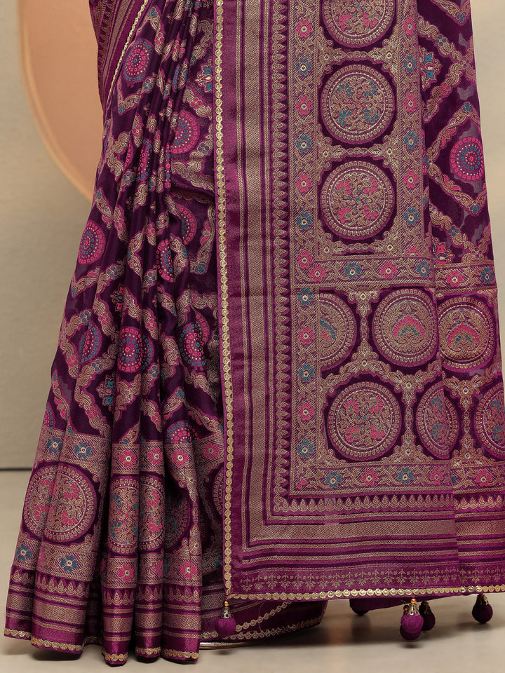 Purple Printed Georgette Saree With Unstitched Blouse Piece