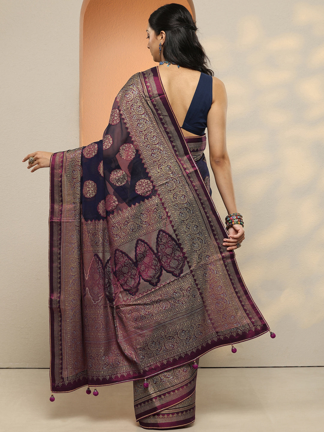 Blue Printed Georgette Saree With Unstitched Blouse Piece