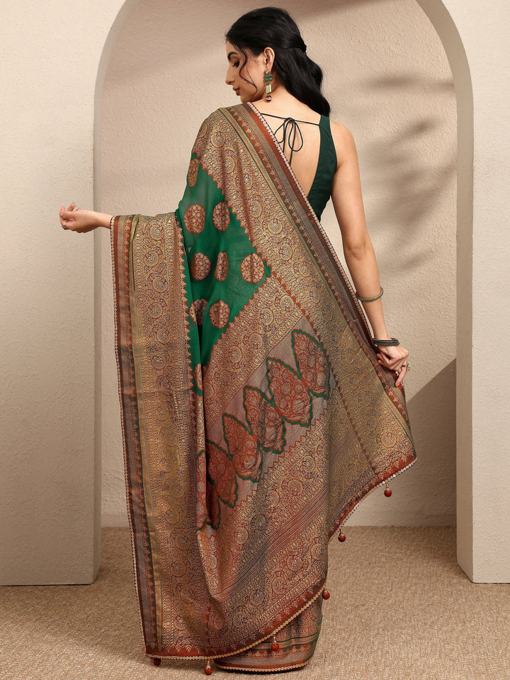 Green Printed Georgette Saree With Unstitched Blouse Piece