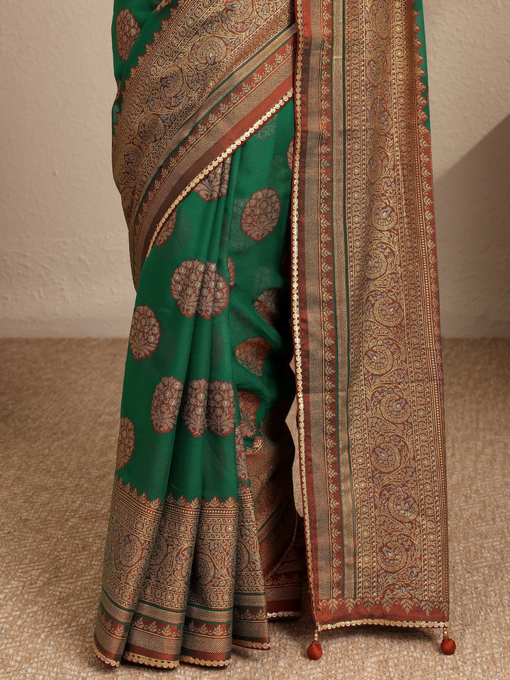 Green Printed Georgette Saree With Unstitched Blouse Piece