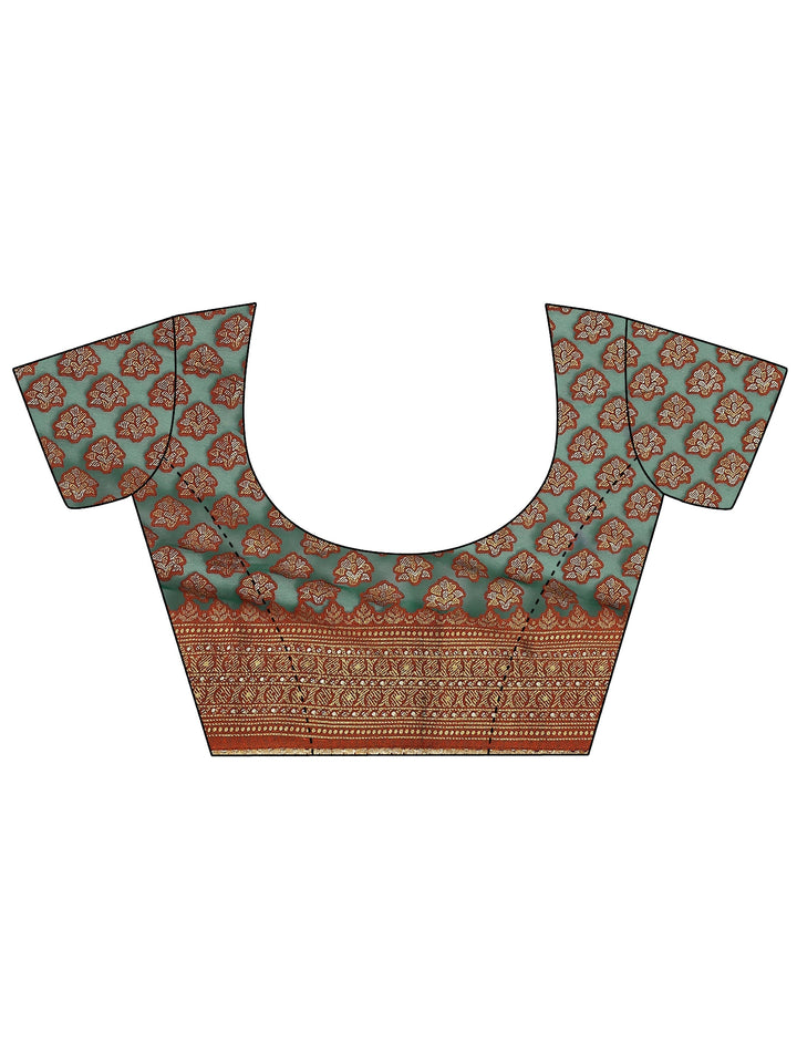 Green Printed Georgette Saree With Unstitched Blouse Piece
