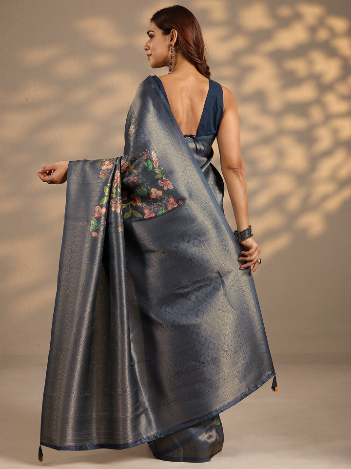 Grey Woven Design Silk Blend Saree With Unstitched Blouse Piece