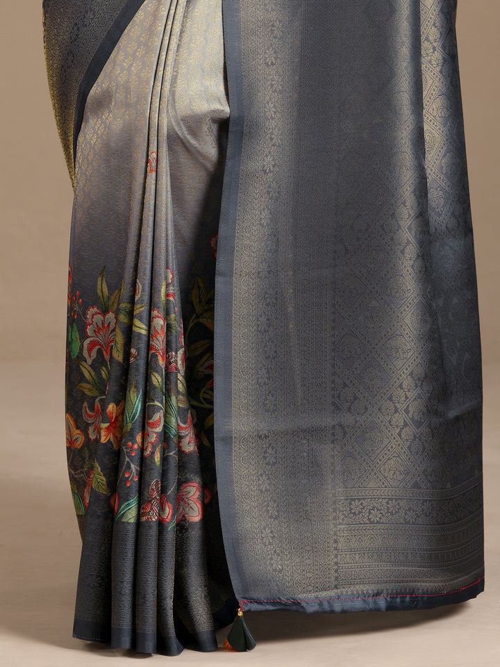 Grey Woven Design Silk Blend Saree With Unstitched Blouse Piece