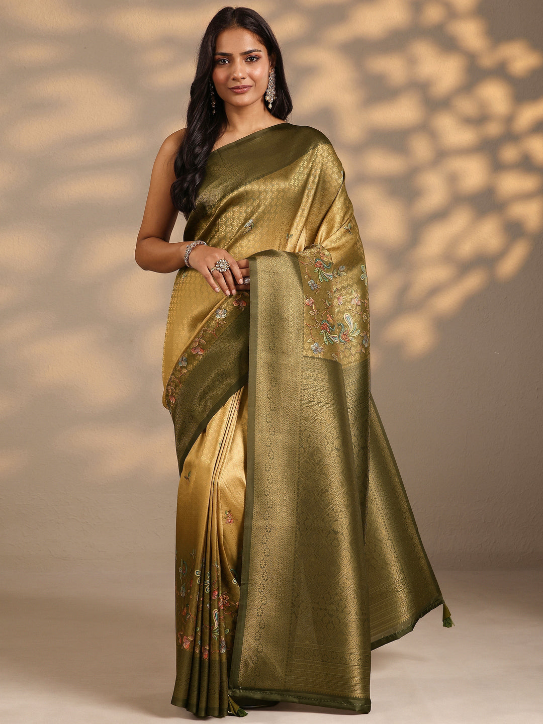 Mustard Woven Design Silk Blend Saree With Unstitched Blouse Piece