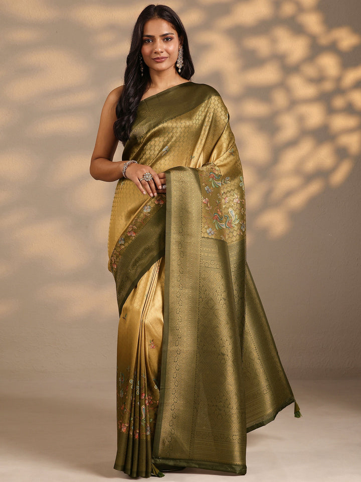 Mustard Woven Design Silk Blend Saree With Unstitched Blouse Piece