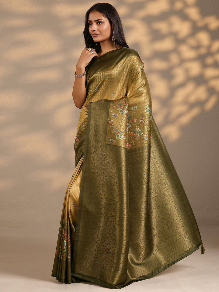 Mustard Woven Design Silk Blend Saree With Unstitched Blouse Piece