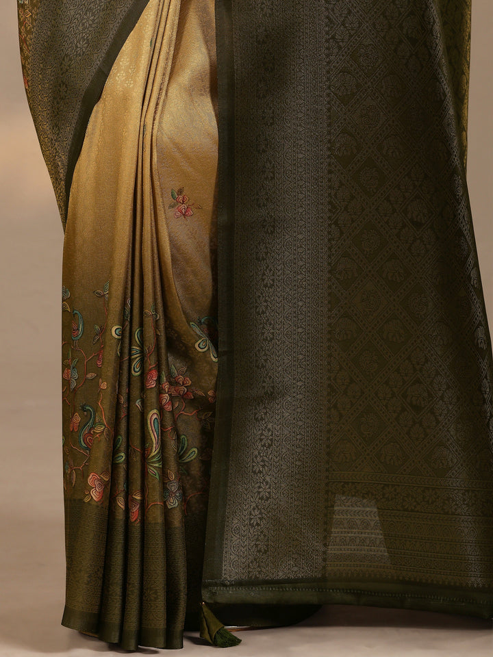Mustard Woven Design Silk Blend Saree With Unstitched Blouse Piece