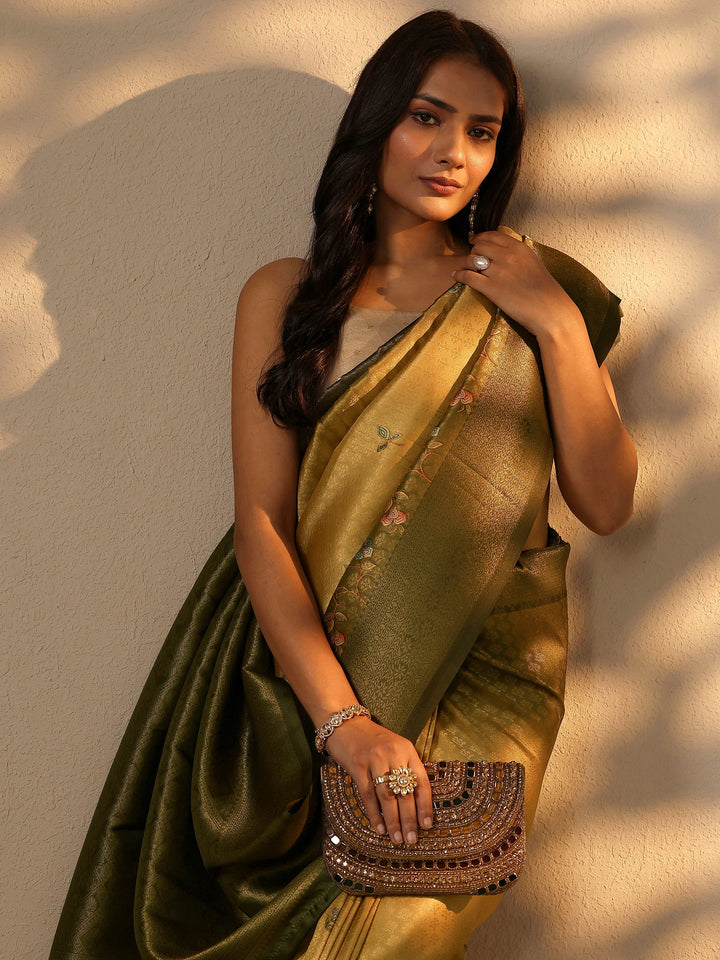 Mustard Woven Design Silk Blend Saree With Unstitched Blouse Piece
