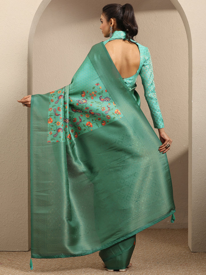Green Woven Design Silk Blend Saree With Unstitched Blouse Piece
