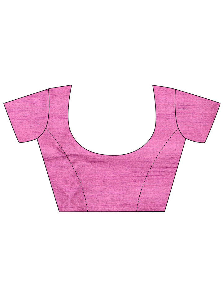 Pink Printed Silk Blend Saree With Unstitched Blouse Piece