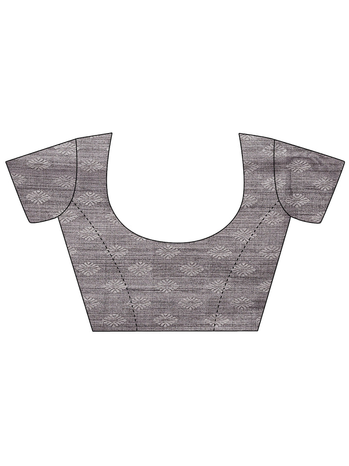 Grey Printed Silk Blend Saree With Unstitched Blouse Piece