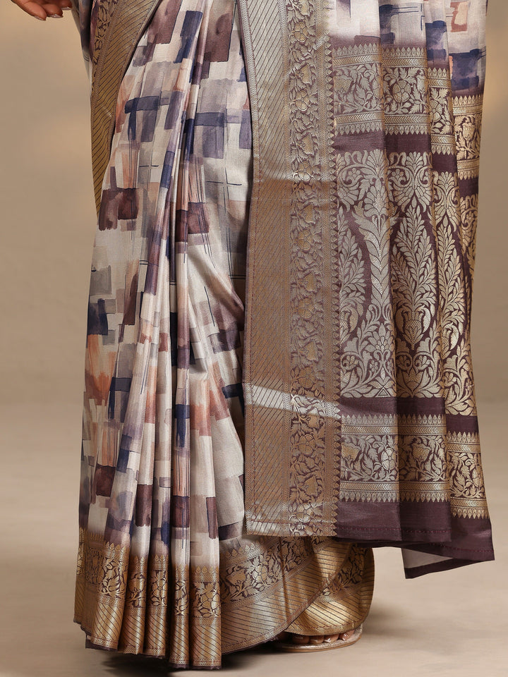 Beige Woven Design Silk Blend Saree With Unstitched Blouse Piece