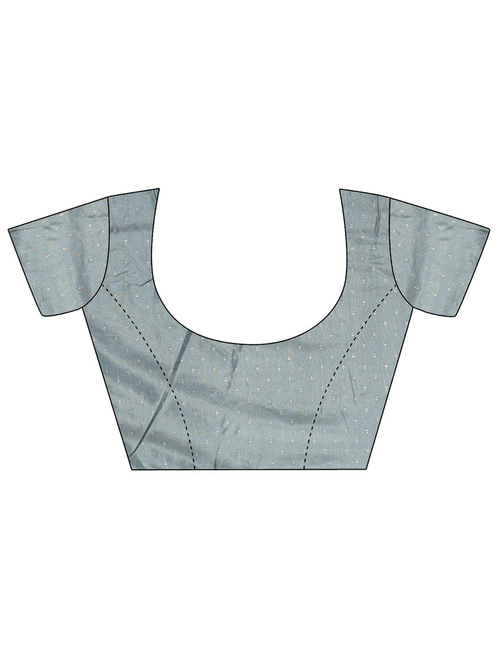 Grey Printed Silk Blend Saree With Unstitched Blouse Piece