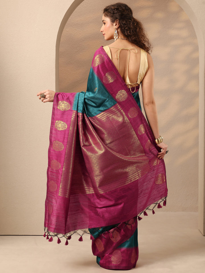Green Woven Design Silk Blend Saree With Unstitched Blouse Piece