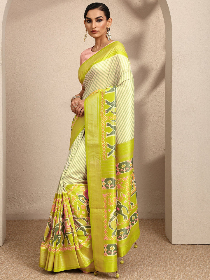 Green Leheriya Printed Silk Blend Saree With Unstitched Blouse Piece