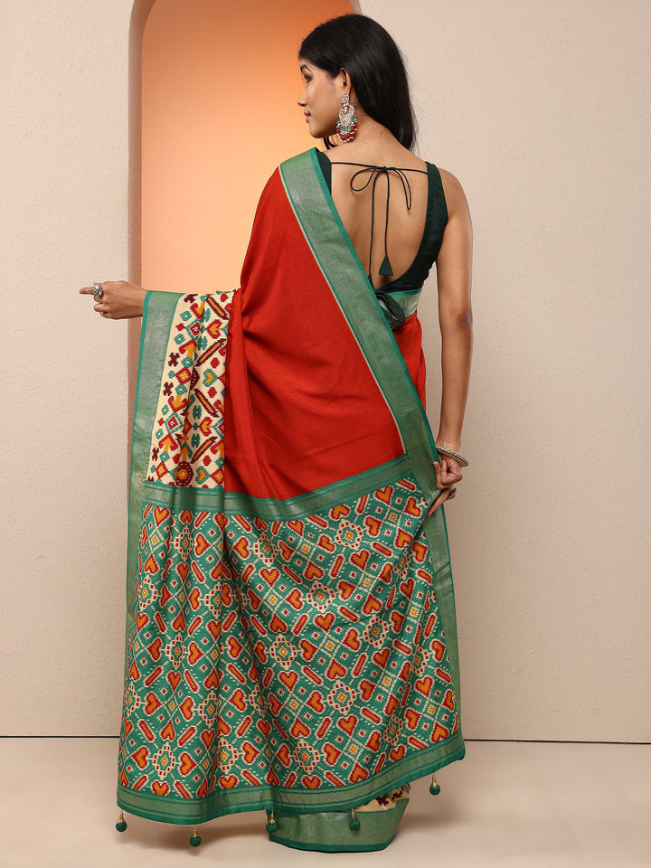 Rust Solid Silk Blend Saree With Unstitched Blouse Piece