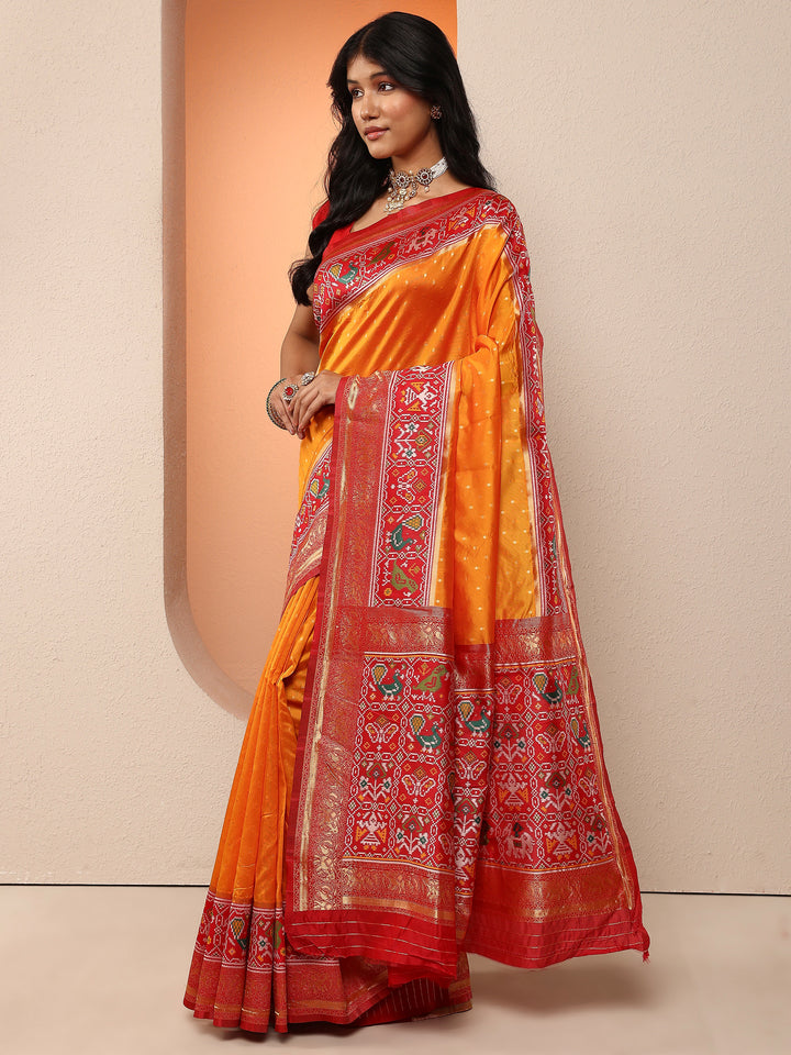 Mustard Woven Design Silk Blend Saree With Unstitched Blouse Piece