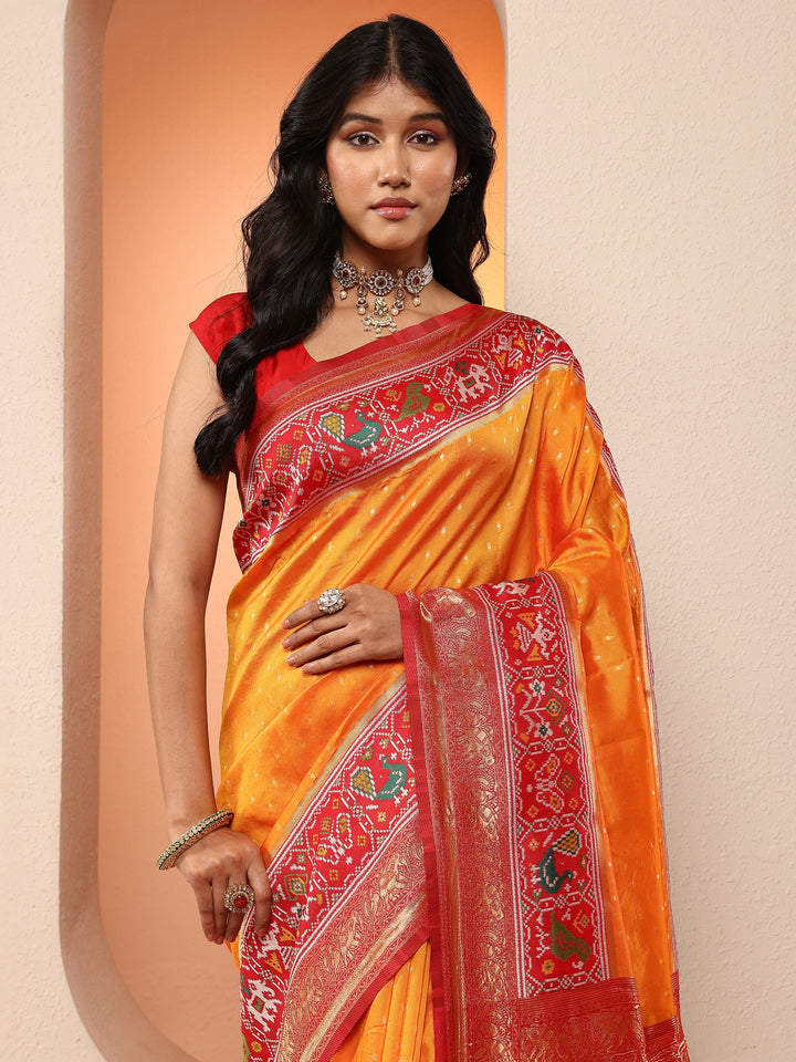 Mustard Woven Design Silk Blend Saree With Unstitched Blouse Piece