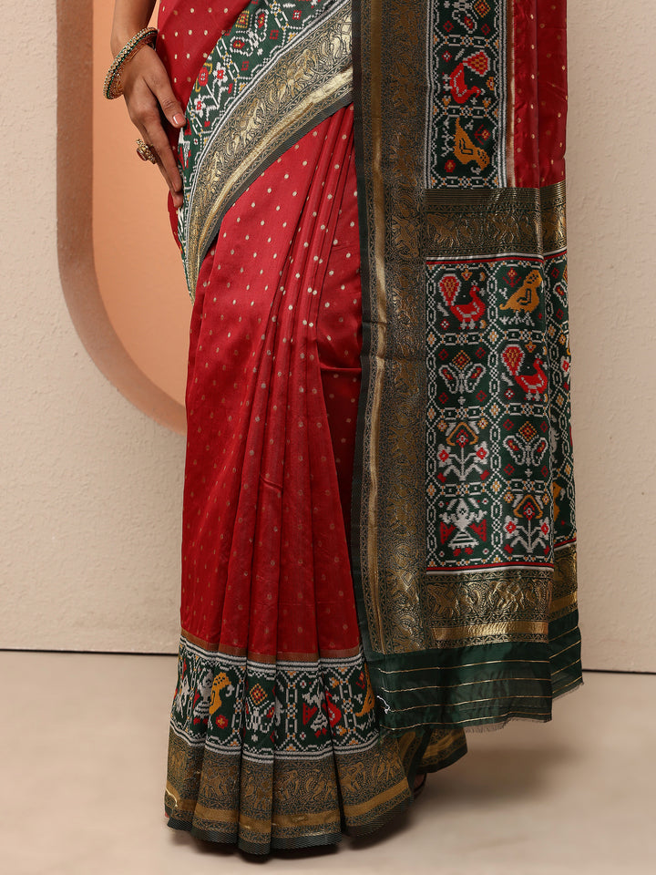 Maroon Woven Design Silk Blend Saree With Unstitched Blouse Piece
