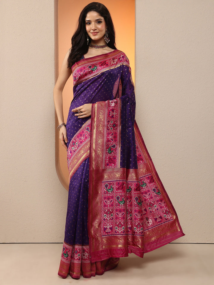 Purple Woven Design Silk Blend Saree With Unstitched Blouse Piece