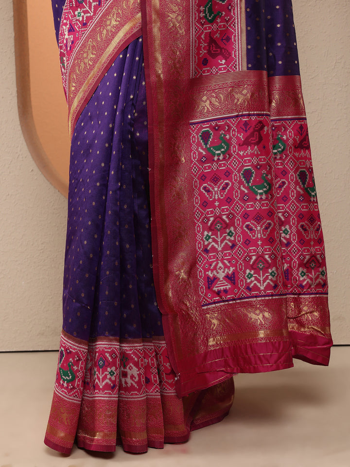 Purple Woven Design Silk Blend Saree With Unstitched Blouse Piece
