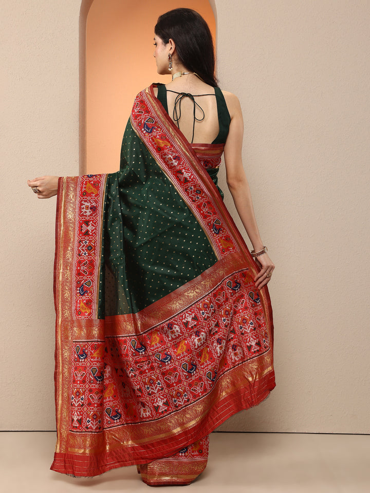 Green Woven Design Silk Blend Saree With Unstitched Blouse Piece