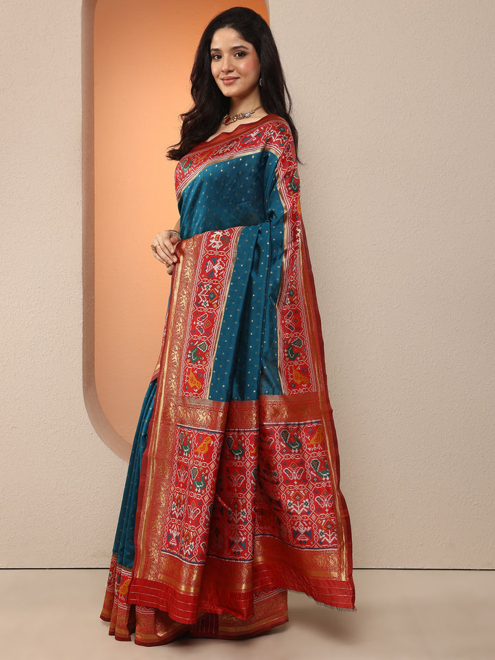 Teal  Woven Design Silk Blend Saree With Unstitched Blouse Piece