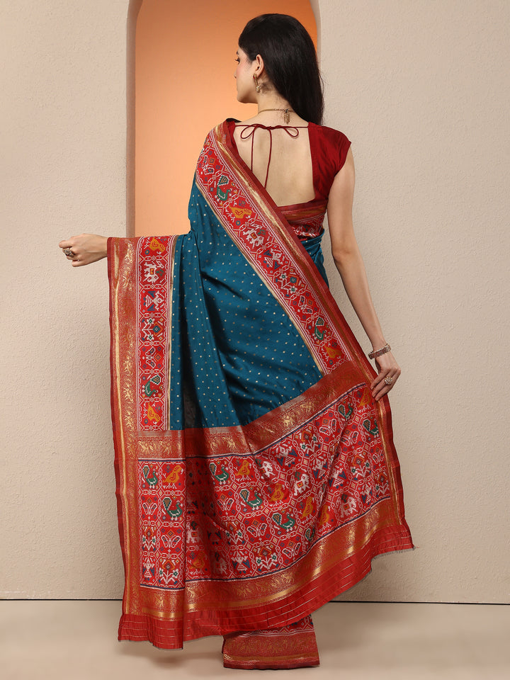 Teal  Woven Design Silk Blend Saree With Unstitched Blouse Piece