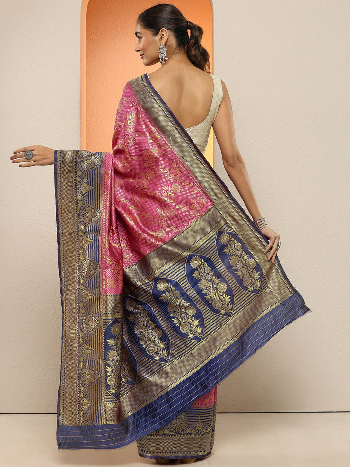 Pink Woven Design Silk Blend Sarees With Unstitched Blouse Piece