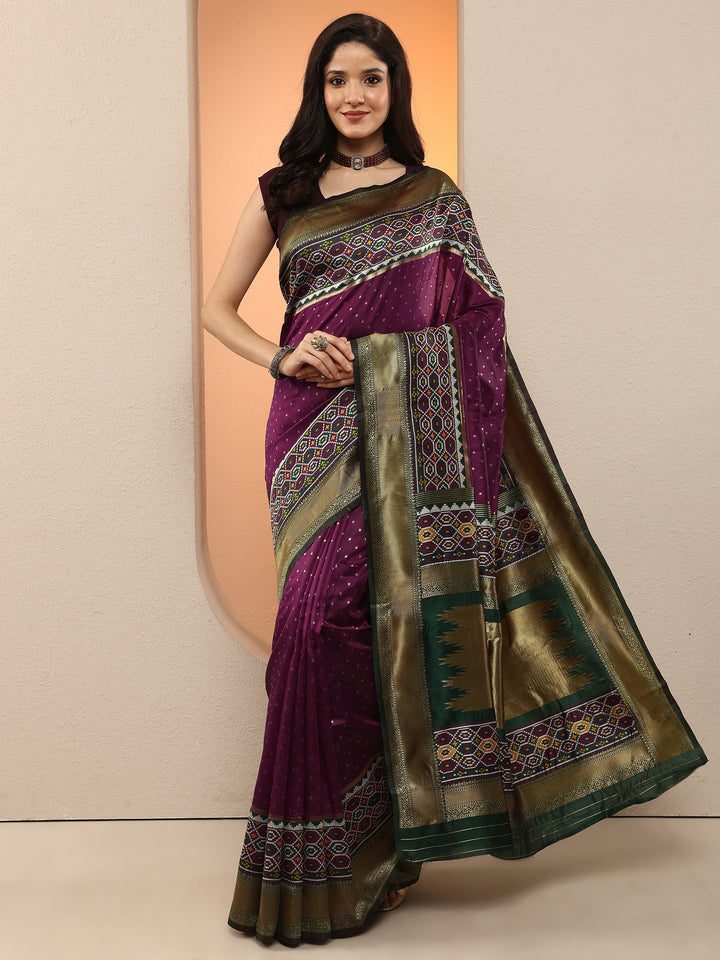 Burgundy Woven Design Silk Blend Saree With Unstitched Blouse Piece