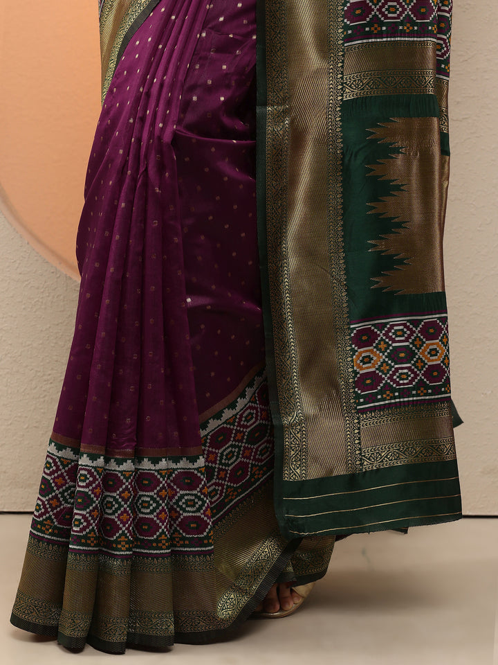Burgundy Woven Design Silk Blend Saree With Unstitched Blouse Piece
