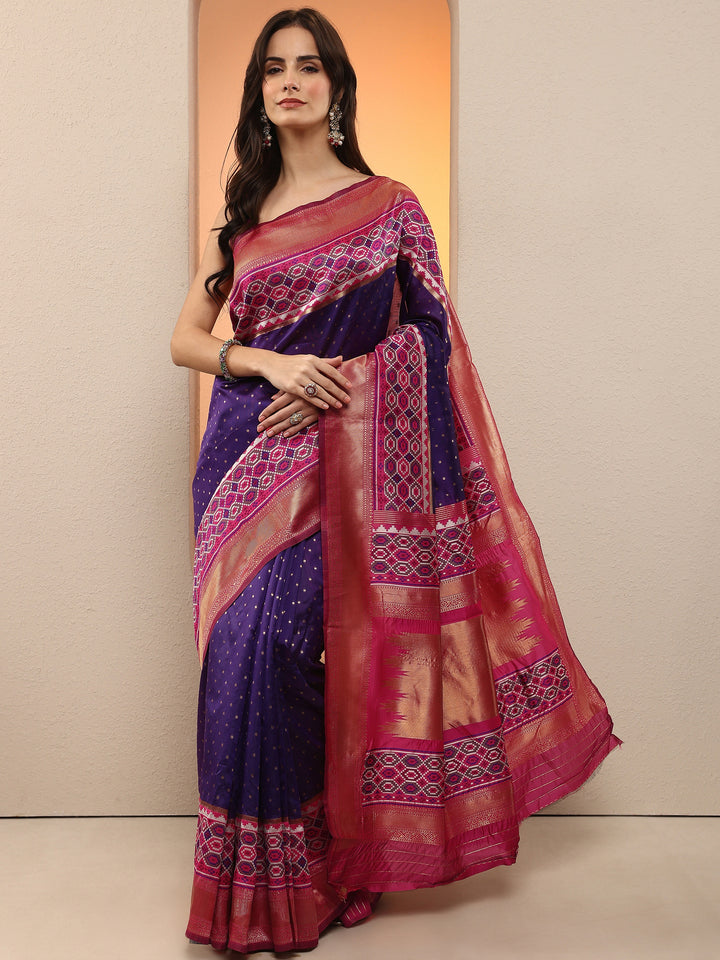 Purple Woven Design Silk Blend Saree With Unstitched Blouse Piece