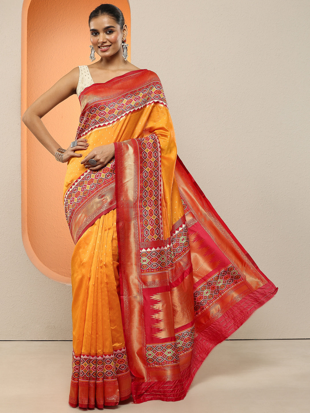 Mustard Woven Design Silk Blend Sarees With Unstitched Blouse Piece