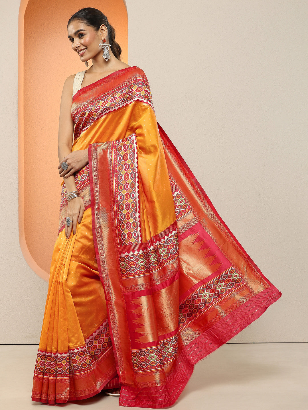 Mustard Woven Design Silk Blend Sarees With Unstitched Blouse Piece