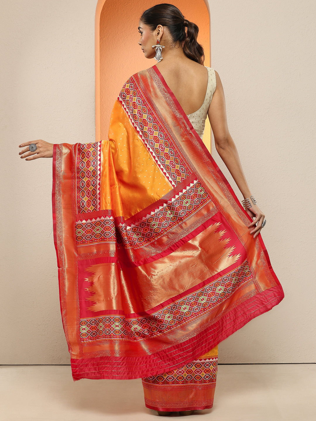 Mustard Woven Design Silk Blend Sarees With Unstitched Blouse Piece
